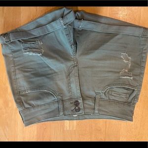 Distressed army green shorts